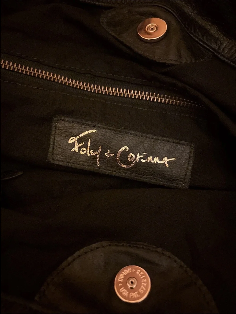 Foley + Corinna Black Leather Tote with Interior Zip Pocket